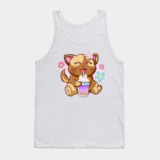 Boba Cat Tea Neko Girl Teen Bubble Kawaii Anime Japanese Tank Top